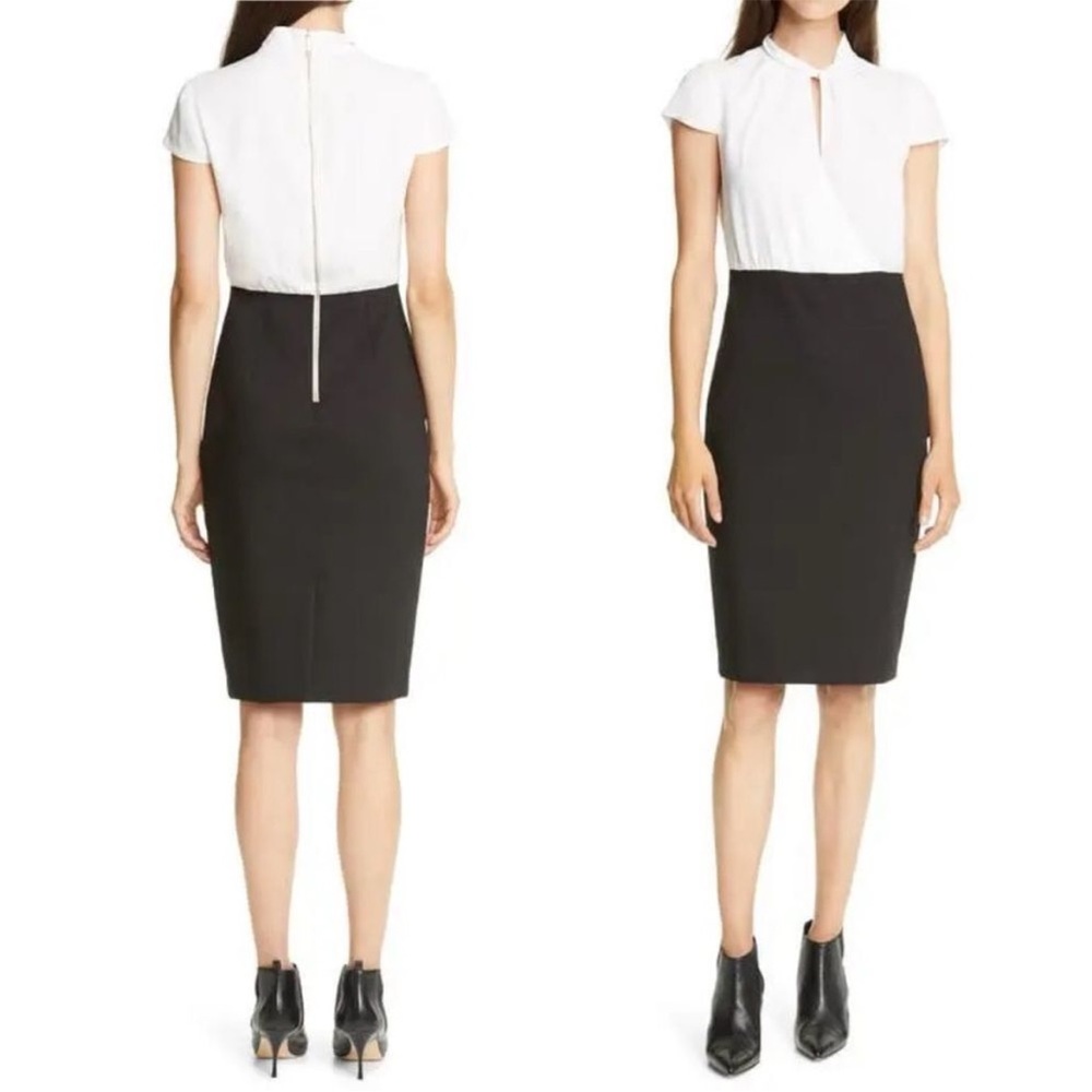 Ted Baker Daylla Two Tone Mock Neck Pencil Sheath Dress TB 3 US 8 White Black
